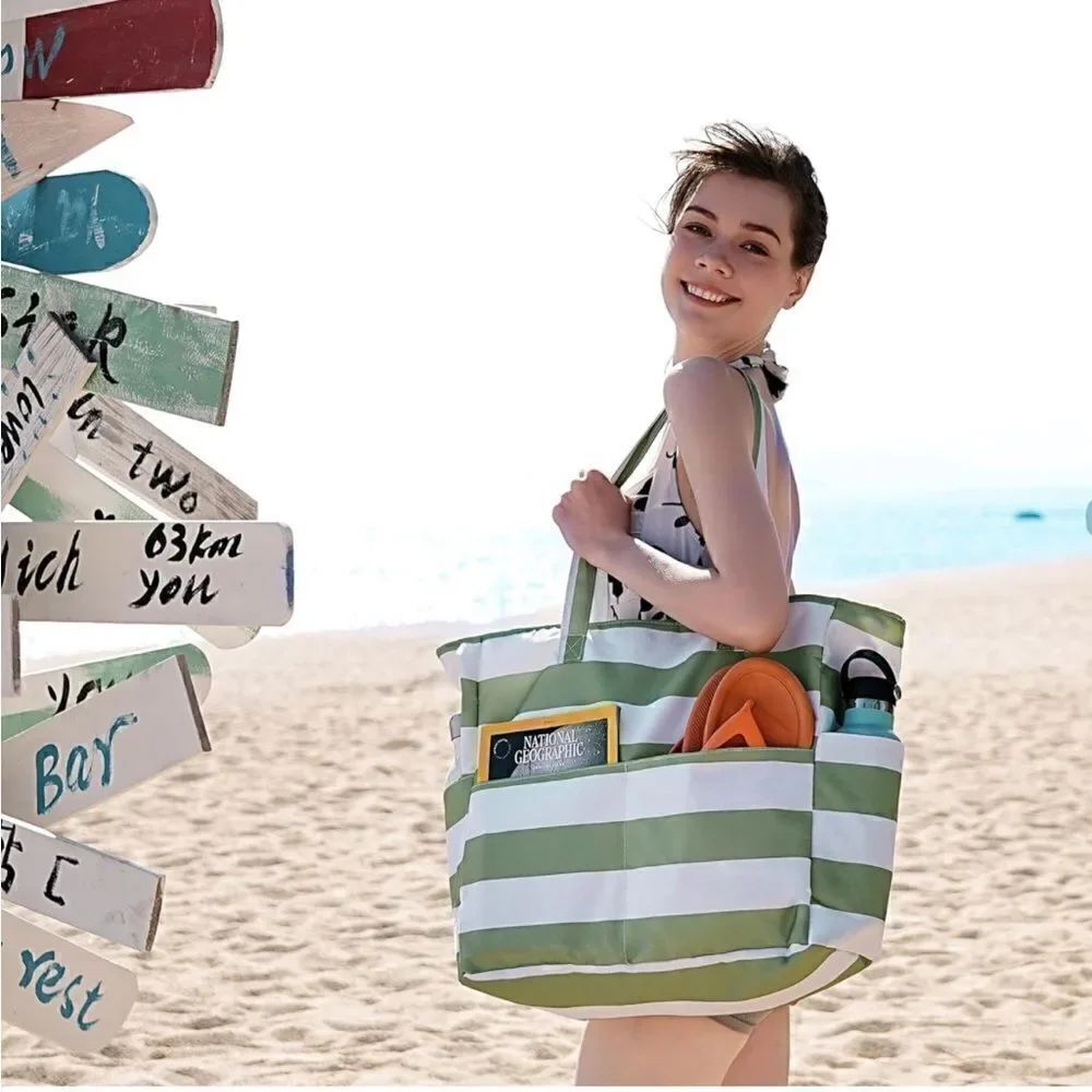 Large Waterproof Zippered Beach Tote